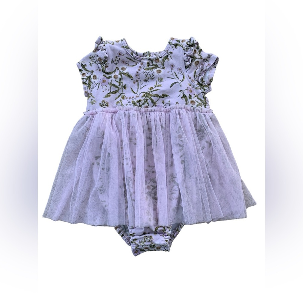 Pippa & Julie Size 24 Months Purple Floral Tulle Skirted Bodysuit Romper Dress